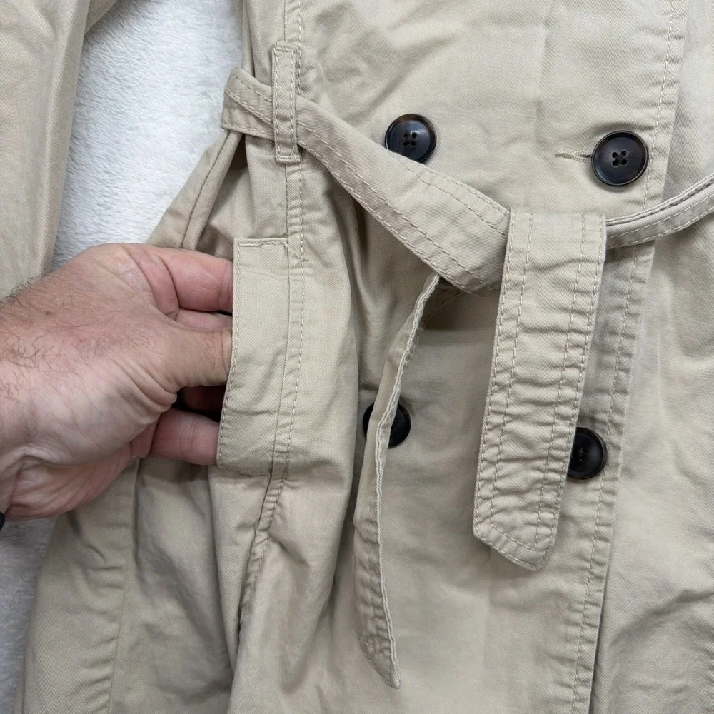 Gap Kids Hooded Trench Coat Girls M 8 Khaki Double Breasted Belted Jacket